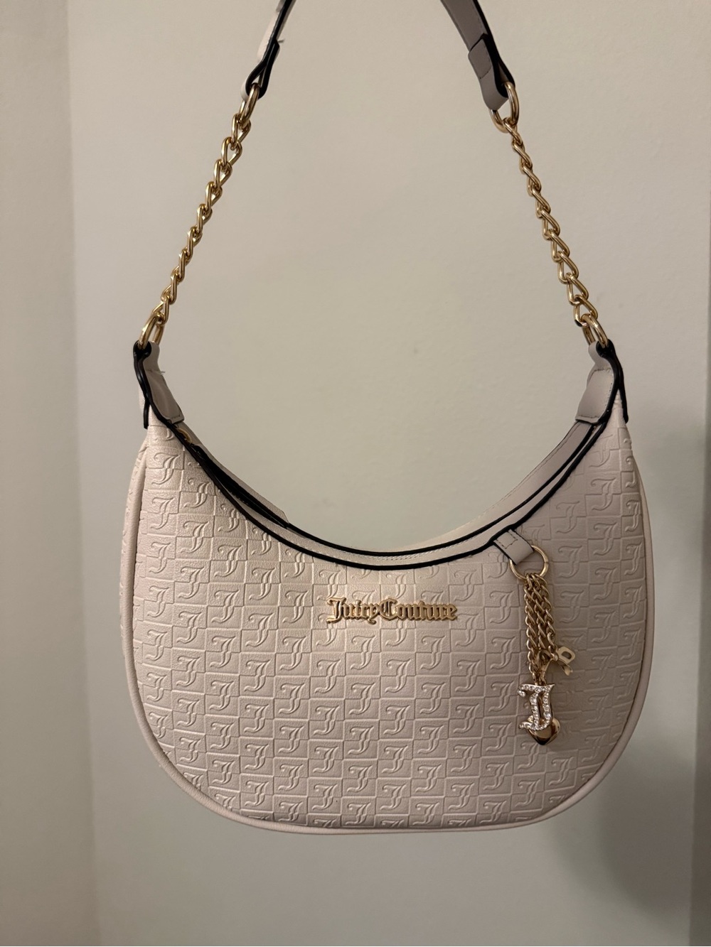 Juicy Couture Cream Embossed Gold Chain Strap Shoulder Bag